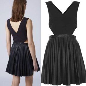 Topshop Cut Out Faux Leather Pleated Dress Size 2